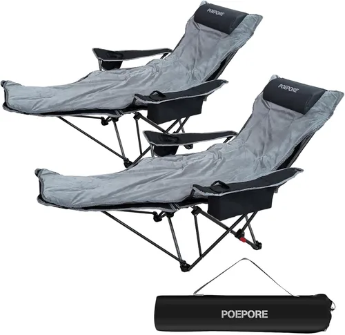 Vista 19 de Paquete de 2 sillas reclinables de camping de 4 posiciones con reposapiés, cómoda para adultos, silla de playa plegable de malla de 265 libras