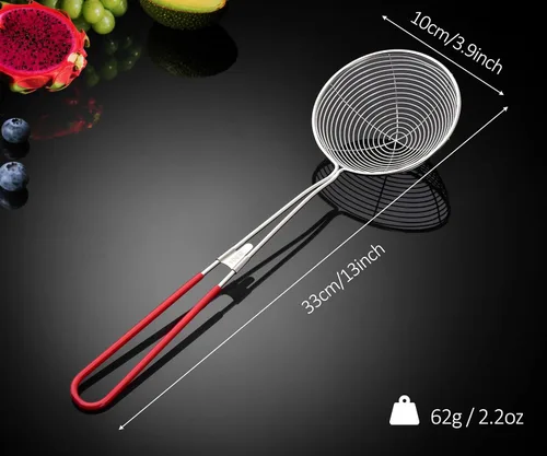 Vista 4 de Cucharón de acero inoxidable 304 para cocinar y freír, utensilios de cocina, cuchara de pasta de alambre