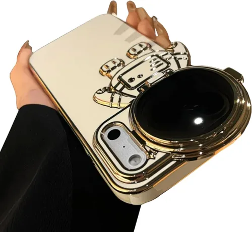 Vista 17 de Funda de teléfono con soporte oculto de astronauta para iPhone 11, bonito protector de cámara de lente de astronauta, soporte con purpurina