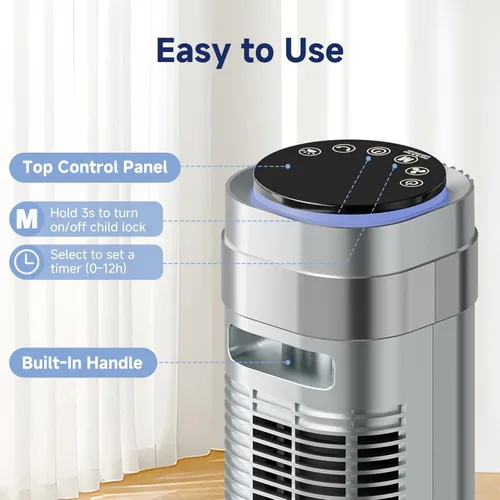 Vista 7 de 36 Inch Tower Fan for Bedroom, 22.3ft/s Velocity Standing Fan with 28dB Quiet for Sleep, Remote, LED Display, 5 Speeds, 4 Modes, 12H Timer, 64