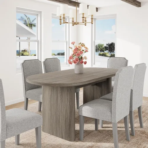 Vista 22 de GarveeHome 63" Long Oval Dining Table with Wooden Base for 4-6 People