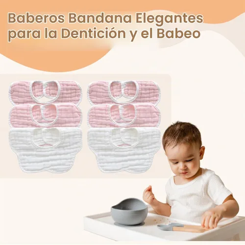 Vista 4 de MUKIN Toalla babeante para bebé, baberos a presión, baberos de muselina, paquete de 6, ajustable, algodón suave