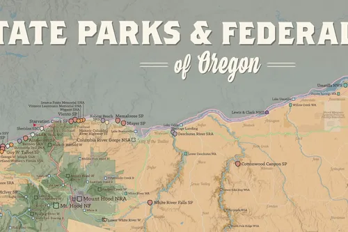 Vista 3 de Best Maps Ever Oregon State Parks & Federales - Póster de 24 x 36 pulgadas (camello y azul pizarra)