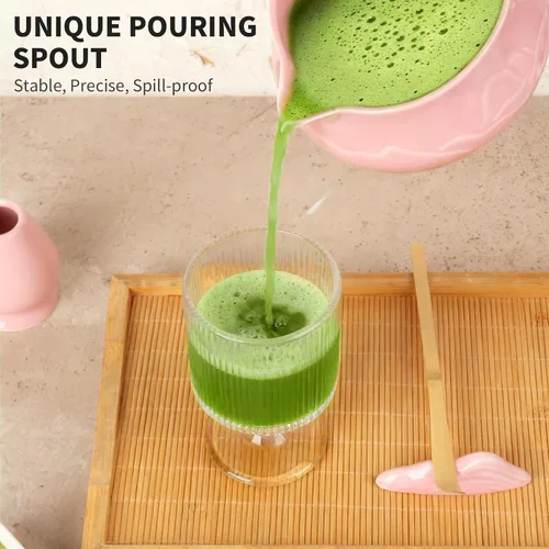 Vista 11 de Juego de 8 piezas de batidor de matcha con cuenco de cerámica, cuchara, descanso, tamiz, tapete de té, tarjeta de felicitación, soporte