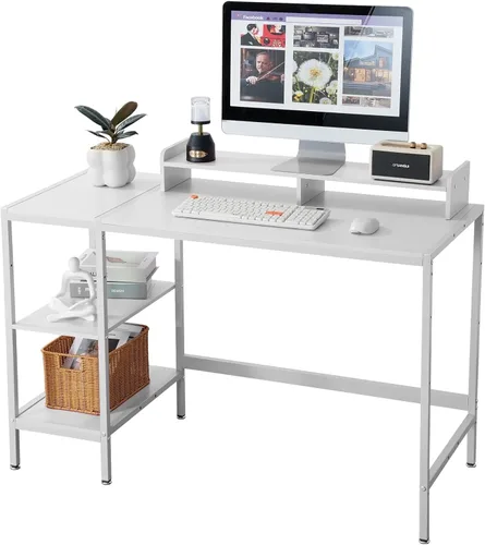 Vista 9 de Escritorio para computadora de 55 pulgadas con estante de almacenamiento - Rosa, ideal para dormitorios, espacios pequeños y oficinas en casa