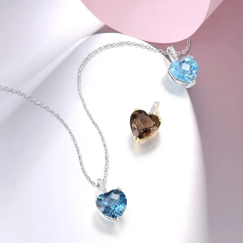 Vista 3 de Santuzza Colgante delicado de oro macizo de 10 quilates con forma de corazón de diamante genuino sin cadena para mujer
