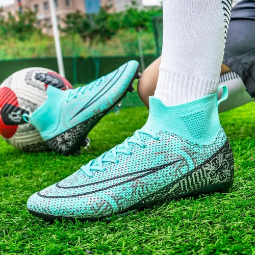 Vista 5 de Biayvisas Tacos de fútbol para hombre y mujer, zapatos de fútbol para interiores, botines altos TF AG FG, botas de fútbol anchas de entrenamiento
