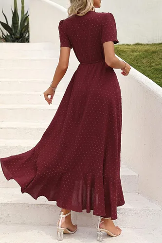 Vista 3 de PRETTYGARDEN - Vestido largo de verano cruzado para mujer, con cuello en V, estilo bohemio, floral, manga corta, dobladillo con volantes