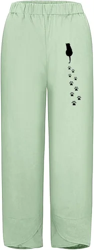 Vista 3 de Pantalones de trabajo para mujer, largos de algodón y cintura retráctil irregular, estampado de diente de león, pantalones casuales
