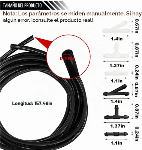 Vista 2 de Kit de manguera de lavado de parabrisas, manguera de líquido de boquilla de lavado de parabrisas de 13.1 ft con 12 conectores de manguera de goma