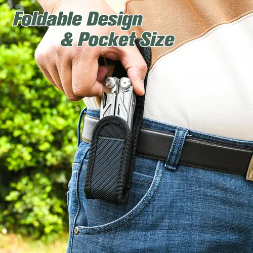 Vista 6 de FLYHOMES Cuchillo de bolsillo multiherramienta, alicates multiherramienta 16 en 1 con bloqueo de seguridad, tijeras, destornillador y sierra