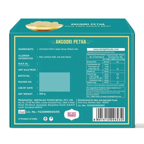 Vista 2 de Delight Foods Original Agra Petha 12.35 oz Dulces Indios Mithai (Angoori Petha)