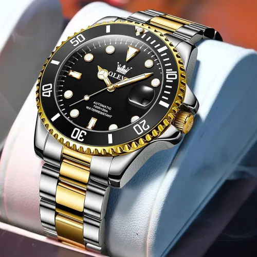 Vista 4 de Reloj automático de viento automático para hombre reloj de lujo de acero inoxidable con fecha reloj clásico impermeable con bisel giratorio luminoso