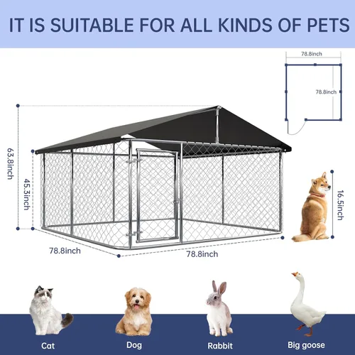 Vista 2 de Petony Recinto para perros al aire libre resistente para perros Caseta de malla para perros jaula grande para mascotas, valla de acero con bloqueo