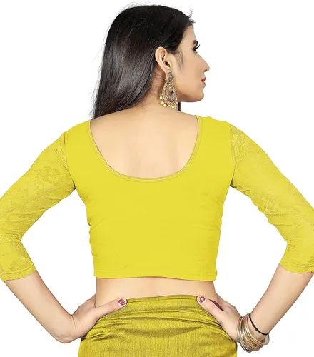 Vista 2 de Indian Hawker Blusa de algodón de licra confeccionada con mangas 34 para mujer Amarillo claro XL
