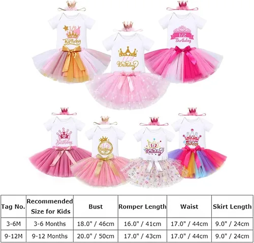 Vista 7 de IDOPIP Traje de cumpleaños 12 para niñas con corona de bebé, falda tutú, corona de lentejuelas, diadema para decoración de fotos de pastel