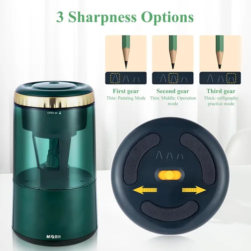 Vista 4 de M&G Sacapuntas eléctrico, sacapuntas automático portátil para lápices de colores, parada automática, totalmente automático, afilado y rápido Verde