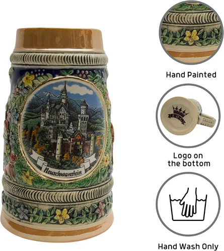 Vista 2 de OktoberfestHaus Bier Krug - Tazas de cerveza para hombre, jarra de cerámica con el castillo de Ludwig de Alemania, regalo para amantes