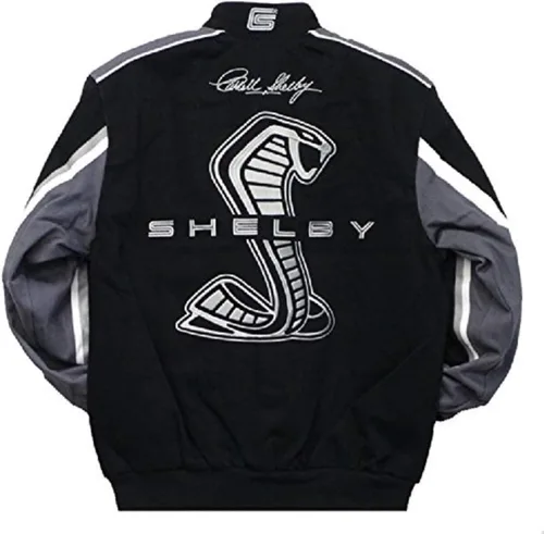 Vista 2 de Carroll Shelby Cobra Collage - Chaqueta de sarga negra para hombre por JH Design