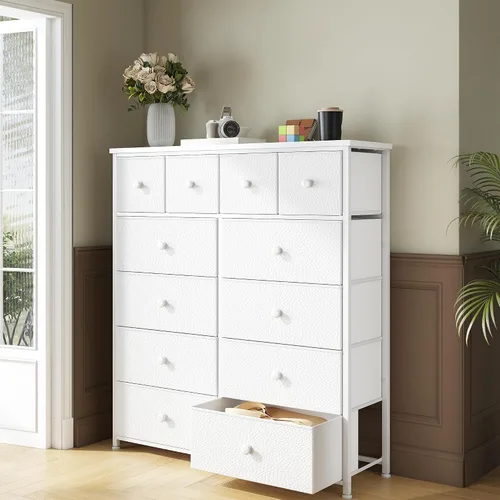 Vista 8 de Bepatio - Cómoda para dormitorio con 12 cajones, cómodas de tela y cómoda con marco de metal resistente, tapa de madera, para mujer, 98.8 cm (38.9")