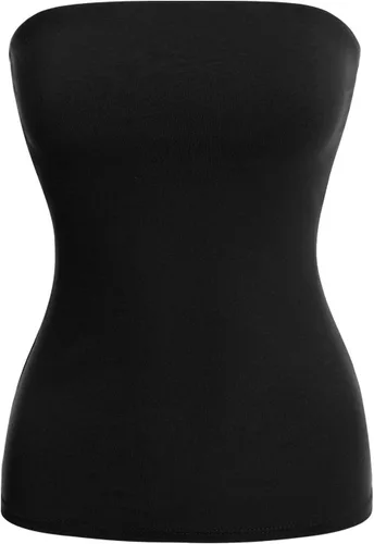 Vista 2 de MixMatchy Top de tubo largo de algodón elástico sólido para mujer