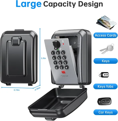 Vista 5 de Caja de Seguridad para Llaves MAILADA, Caja de Seguridad con Combinación de 12 Dígitos para Llaves, Código de Reposo, Gran Capacidad y Resistente a