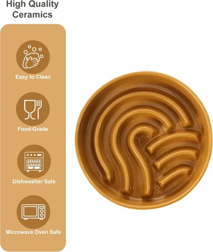 Vista 3 de Comedero de cerámica con laberinto para perros de alimentación lenta con borde de silicona antideslizante – Tazón de gres resistente