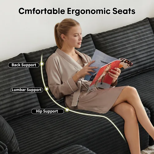 Vista 6 de Sofá modular modular de 139.4 pulgadas, sofás minimalistas en forma de L con diván de asiento medio, moderno sofá convertible de asiento profundo