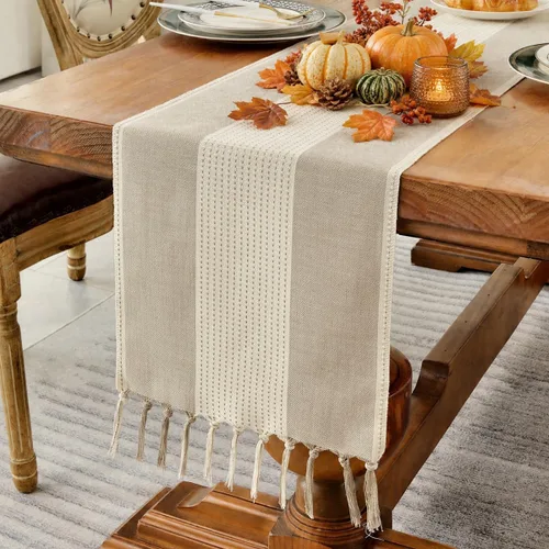 Vista 14 de Wracra Juego de 4 manteles individuales de lino, 12 x 18 pulgadas, manteles individuales de macramé para mesa de cocina y resistentes al calor Aqua