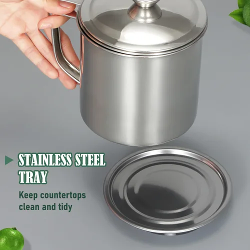 Vista 5 de Tellshun Recipiente de grasa de tocino con colador de 1.25 L / 42 oz fuerte atrapador de cocina de acero inoxidable de grado alimenticio con tapa