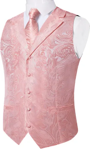 Vista 3 de DiBanGu Juego de 7 corbatas para hombre, chaleco de seda de cachemira y corbata, gemelos de solapa, para fiesta de boda
