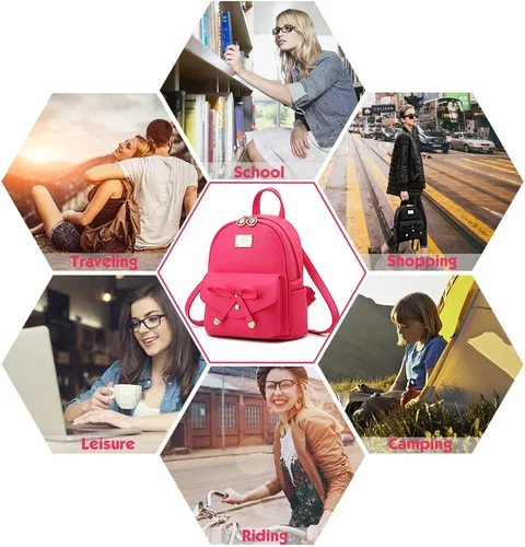 Vista 3 de Mochila pequeña para niñas y mujeres, de cuero, a la moda, para el día a día
