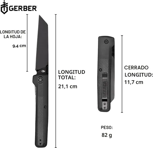 Vista 2 de Navaja de bolsillo Gerber Gear Pledge con clip para el bolsillo - Cuchillo plegable de hoja completa de 3.7" con borde liso - Equipo y engranaje