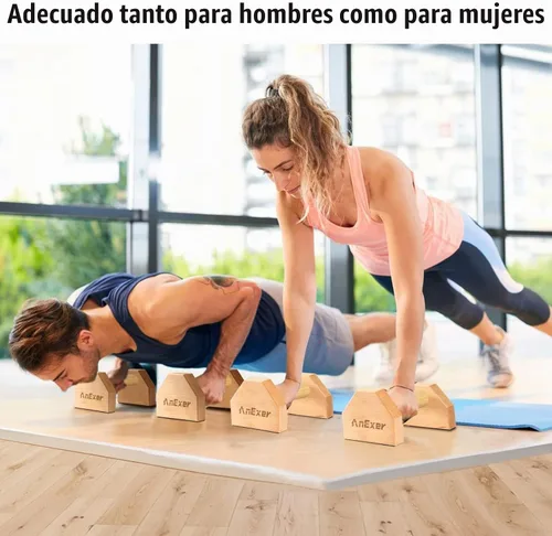 Vista 4 de soportes de empuje, barras de paralelas de mano, barras de empuje de madera sólida con alfombrilla antideslizante, mangos de empuje para ejercicio