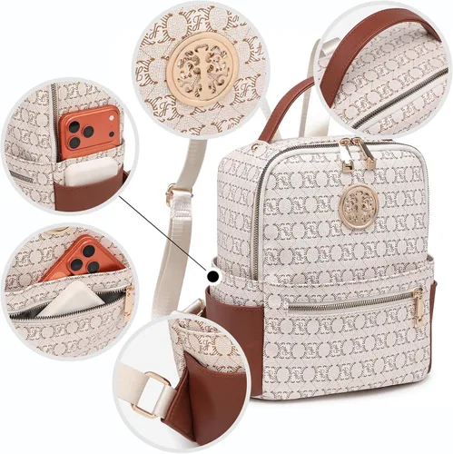 Vista 8 de Small Backpack Purse for Women, Fashion Mini Backpack with Multi Pockets Beige