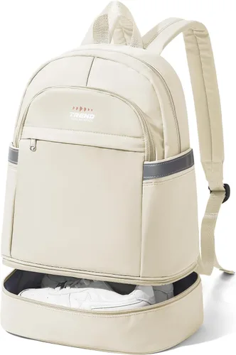 Vista 12 de coofay Mochila de gimnasio para mujer, bolsa de gimnasio con compartimento beige (A-Beige)