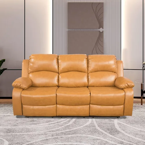 Vista 14 de Sofá reclinable manual de cuero para muebles de sala de estar, sofá reclinable de 78 pulgadas con mesa abatible, portavasos y sofá de cuero