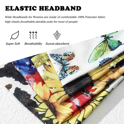 Vista 6 de Olbye Diademas anchas bohemias, bandas elásticas tipo turbante, antideslizantes, bandana floral, para entrenamiento, yoga, bufandas para el cabello