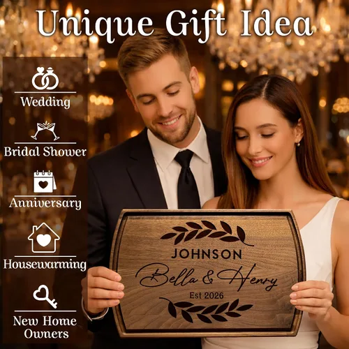 Vista 2 de Tayfus Tabla de cortar personalizada, tabla de madera grabada personalizada, idea de regalo única para bodas, compromisos, despedidas de soltera