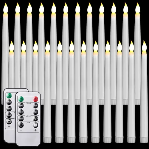 Vista 8 de Tuanse Paquete de 24 Velas Cónicas Parpadeantes Sin Llama de Navidad con Control Remoto y Temporizador, Velas Cónicas LED de Luz Blanca Cálida que