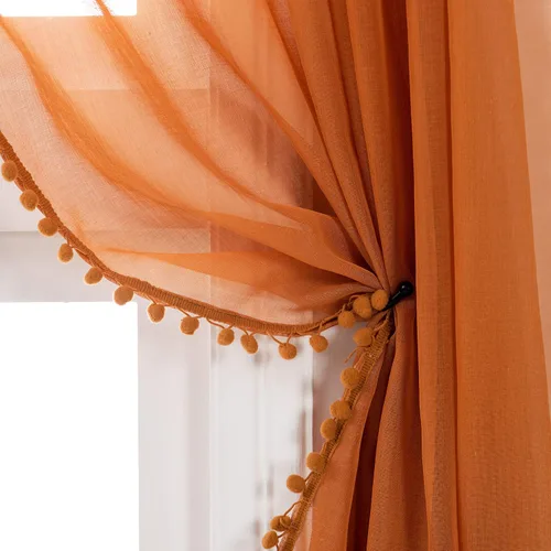 Vista 30 de MISS SELECTEX Cortinas semitransparentes con aspecto de lino y borlas de pompones - Cortinas de gasa semitransparentes con bolsillo para varilla