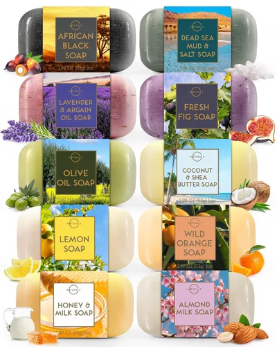 Vista 14 de O NATURALS Jabón en barra 100% natural, set de regalo, ingredientes orgánicos y aceites esenciales, regalos de spa para mujeres y hombres, gel