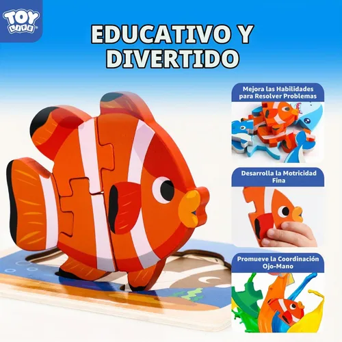 Vista 3 de TOY Life Rompecabezas de madera para niños pequeños de 2 a 4 años, rompecabezas de animales marinos para niños pequeños de 1 a 3, rompecabezas