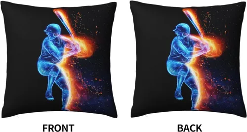 Vista 2 de Fundas de almohada con temática de béisbol para habitación de niños y niñas, fundas de almohada de estilo deportivo negro y azul