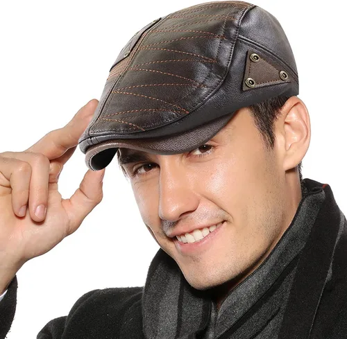 Vista 11 de Panegy Sombrero de periódico para hombre, gorra plana de piel sintética, sombrero de boina ajustable, sombrero de hiedra para conducir golf al aire