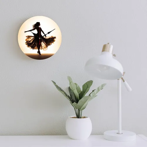 Vista 6 de Reloj de pared de bailarín, reloj de pared redondo retro de madera, silencioso, sin tictac, funciona con pilas, relojes de pared de 10 pulgadas