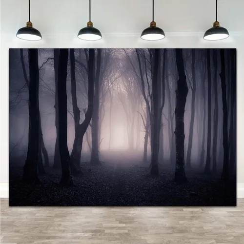 Vista 2 de Fondo de fotografía embrujado, fantasma, bosque brumoso, accesorios de estudio para cabina de fotos, vampiro aterrador de noches, fondo