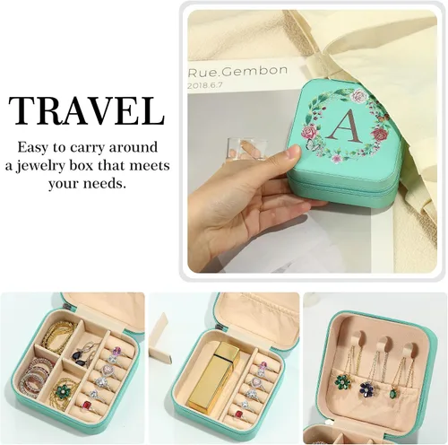 Vista 6 de Parima Regalo de Navidad para mujeres y niñas Idea de regalo para adolescentes adolescentes Joyero de viaje con inicial azul Joyero pequeño