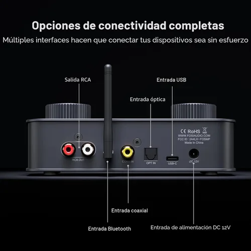 Vista 4 de Fosi Audio K7 DAC Amplificador de Auriculares, Convertidor de Audio Digital a Analógico USB C de Escritorio para Espacio de Trabajo y PC