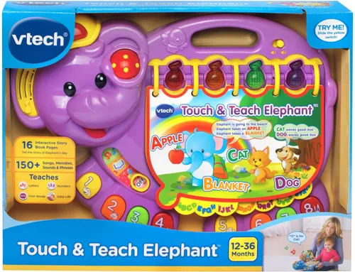 Vista 5 de VTech elefante para tocar y aprender, morado, exclusivo en línea